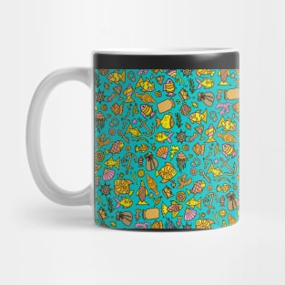 Ocean Fish Treasure Hunt Doodle Pattern Mug